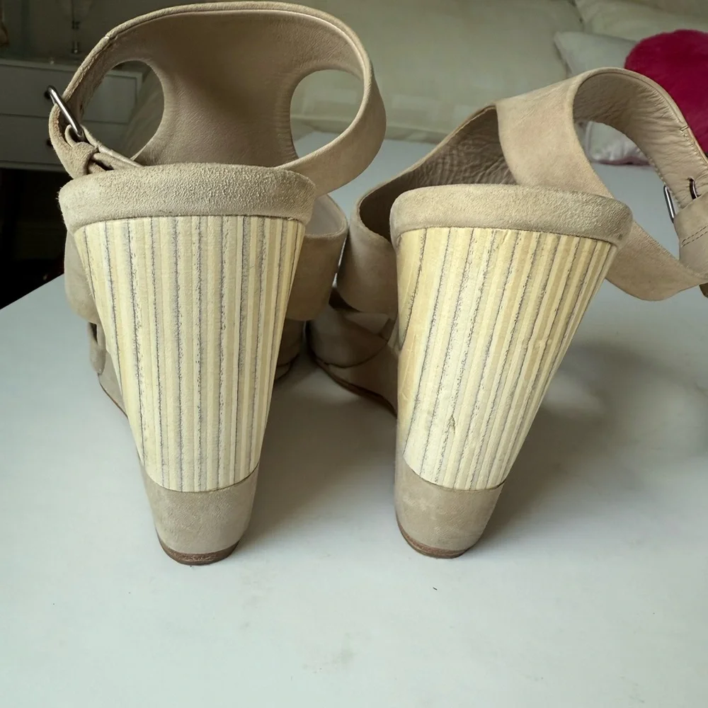 Miu Miu  Neutral Taupe Wedge Sandals